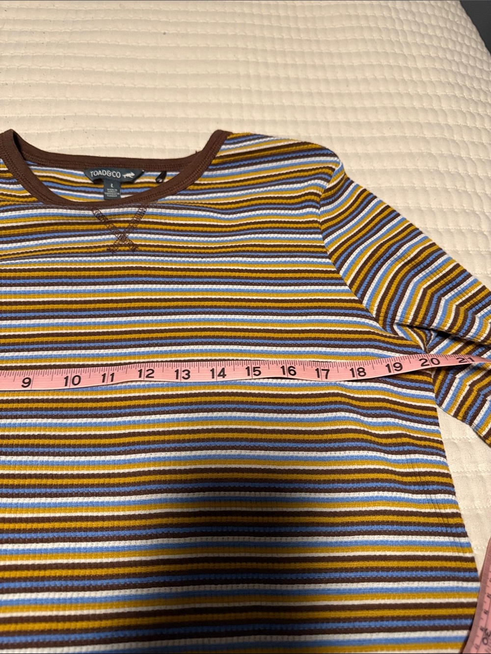 Toad&Co Striped Ribbed Long Sleeve Tee in Brown, Blue & Yellow - Picture 4 of 6